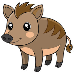 Cute cartoon boar illustration with friendly expression and details