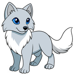 Cartoon Arctic Fox with Blue Eyes Standing Profile View