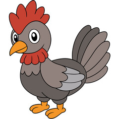 Cartoon Chicken Illustration with Flat Design and Bold Outline