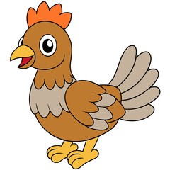 Cartoon chicken illustration with happy expression and rounded forms