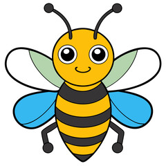 Cartoon bee vector illustration with happy face expression