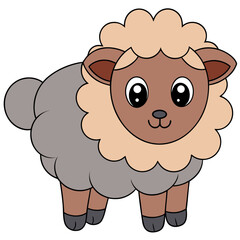 Cute Cartoon Sheep Vector Illustration on White Background