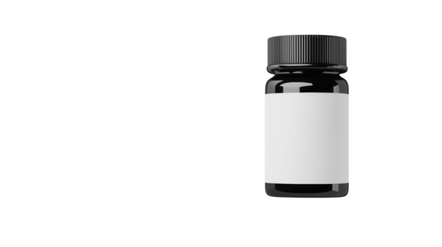 Black glass bottle mockup with blank label right copy space
