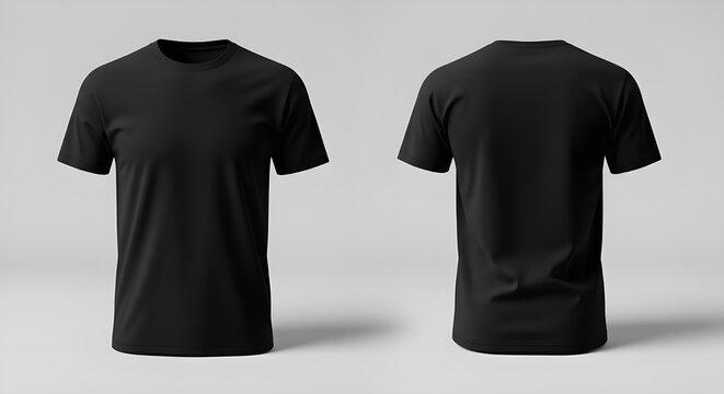 Solid black short sleeve t-shirt front and back simple presentation.