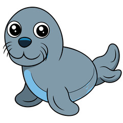 Cartoon seal character smiling with big eyes illustration image