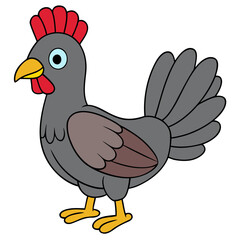 Cartoon chicken illustration with simple clean color and shapes