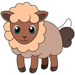 Cute cartoon sheep with fluffy fleece on white background