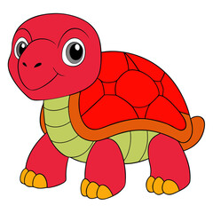Whimsical Cartoon Turtle Character Illustration with Red Shell Design