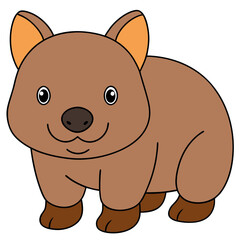 Cartoon Wombat Illustration with Flat Design and Smiling Face
