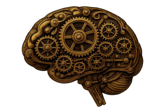 Brain with intricate gears and cogs symbolizing thought process, intelligence, and complex mind mechanisms in steampunk style - Powered by Adobe