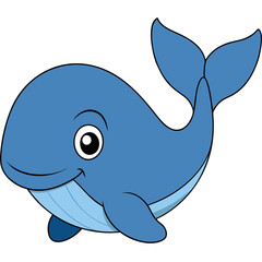 Cartoon blue whale illustration on a white background