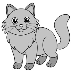 Cartoon gray cat with thick lines on white background