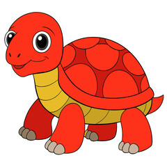 Cartoon red turtle illustration with yellow accents on white