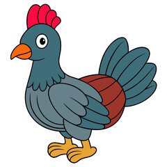 Stylized cartoon chicken illustration with blue and red accents