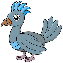 Cute cartoon bird with blue crest and grey feathers