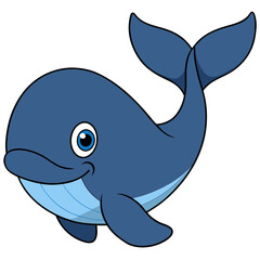 Fototapeta premium Cute cartoon whale swimming cheerfully in the ocean water