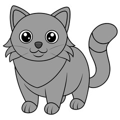 Grey Cartoon Cat with Tail Curled over Back