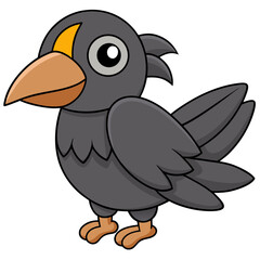 Cute cartoon crow illustration standing on a white background