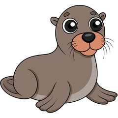 Adorable cartoon seal with large eyes sitting upright