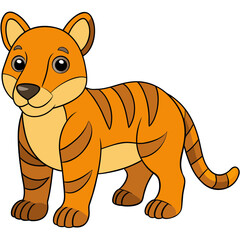 Cartoon tiger cub standing, isolated on white background