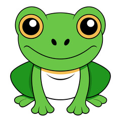 Cartoon frog with big eyes sits on white background