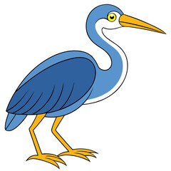 Cartoon depiction of a blue heron on a white background