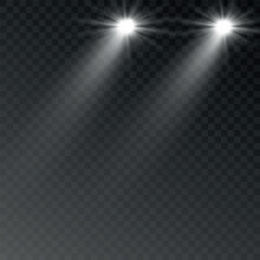 Cars light effect. White glow car headlight bright beams ray isolated on transparent background  © A_stock