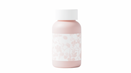 Pink bottle with floral label centered layout