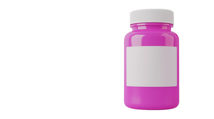Magenta pill bottle with blank label right copy space