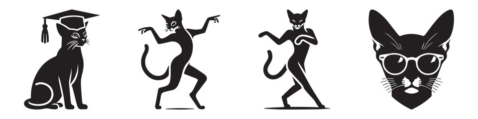 Modern Minimalist Abyssinian Cat Dancing Icon, Flat Silhouette of a Cute Pet Animal Vector for Fun Illustration Design