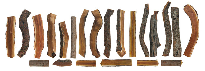 Set firewood, log fire wood flying isolated on white background, clipping path, design elements