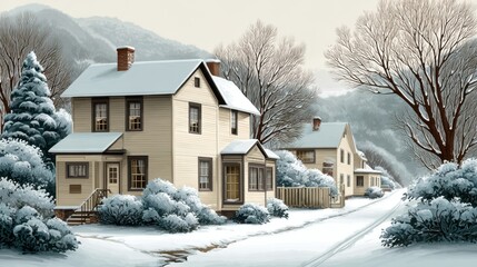 Cozy snow covered houses in a winter landscape