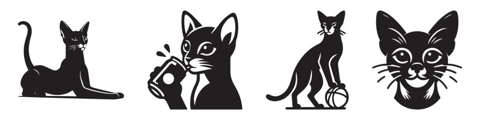 Fototapeta premium Modern Minimalist Abyssinian Cat Stretching Icon, Flat Silhouette of a Pets Animal Vector for Feline Illustration Design