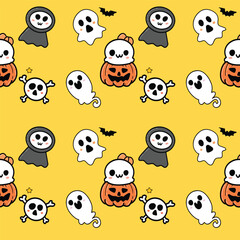 Seamless Halloween pattern with ghosts stars and bats, Creepy halloween vector seamless pattern with cute ghost, Happy halloween party seamless pattern background 