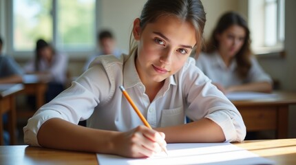 close-up student hand with pencil