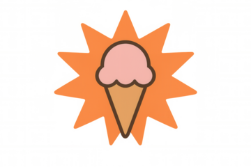 Ice cream cone icon with a starburst shape providing a sweet, refreshing dessert concept, transparent background