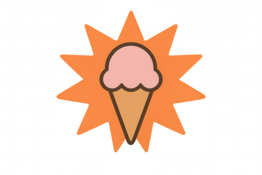 Ice cream cone icon with a starburst shape providing a sweet, refreshing dessert concept, transparent background