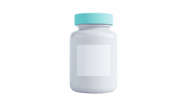 Pill bottle with aqua cap centered layout