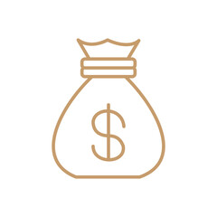 Simple line art icon of a gold money bag with a dollar sign symbolizing wealth and financial success