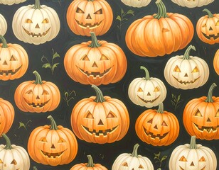 Halloween pumpkin pattern on a dark background