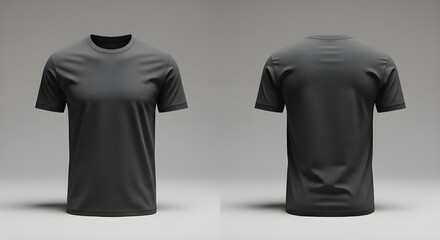 Dark gray fitted crewneck shirt front and back digital rendering.