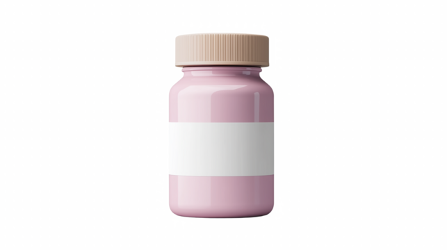 Pink vial with blank label isolated