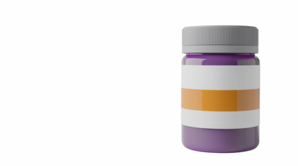 Purple bottle with orange label and grey cap right copy space