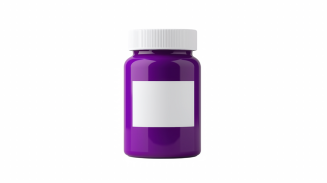 Purple medicine bottle with blank label front view