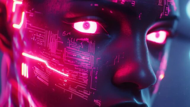 Imagine a futuristic female cyborg designed with vibrant neon circuitry, navigating through an expansive cyberspace, embodying the essence of modern technology and innovative design in a digital realm - Powered by Adobe