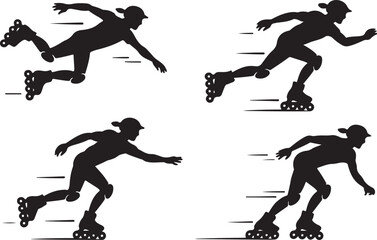 Rollerblading silhouttee vector on white background