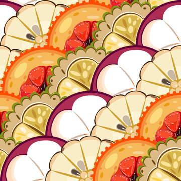 Exotic fruit slices seamless tropical pattern vector illustration 