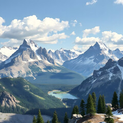 Background scene, landscape, high, rocky mountains, cliffs, Colorado mountains, free, watercolor, style, image.