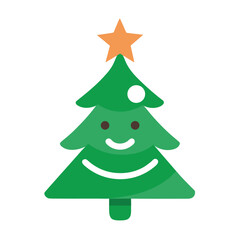 Fototapeta premium Smiling green christmas tree with orange star festive