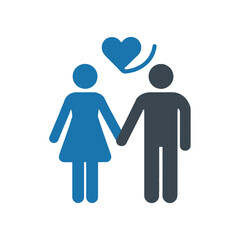 Illustration of a couple holding hands with a heart above them symbolizing love and care